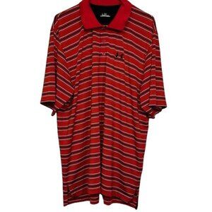 Mens Under Armour Red Black Stripe Golf Polo Performance Shirt Size XL EUC #1427
